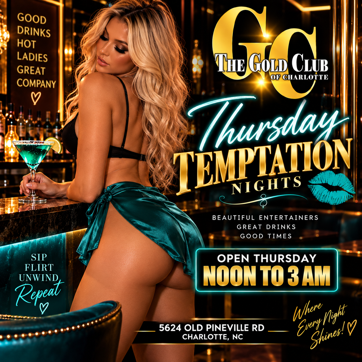 The Gold Club of Charlotte Thursday Temptation Nights flyer