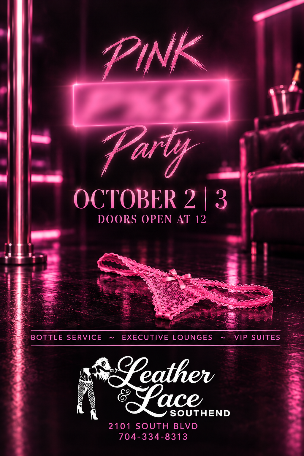 Pink Party flyer, October 2 and 3, Leather & Lace Southend