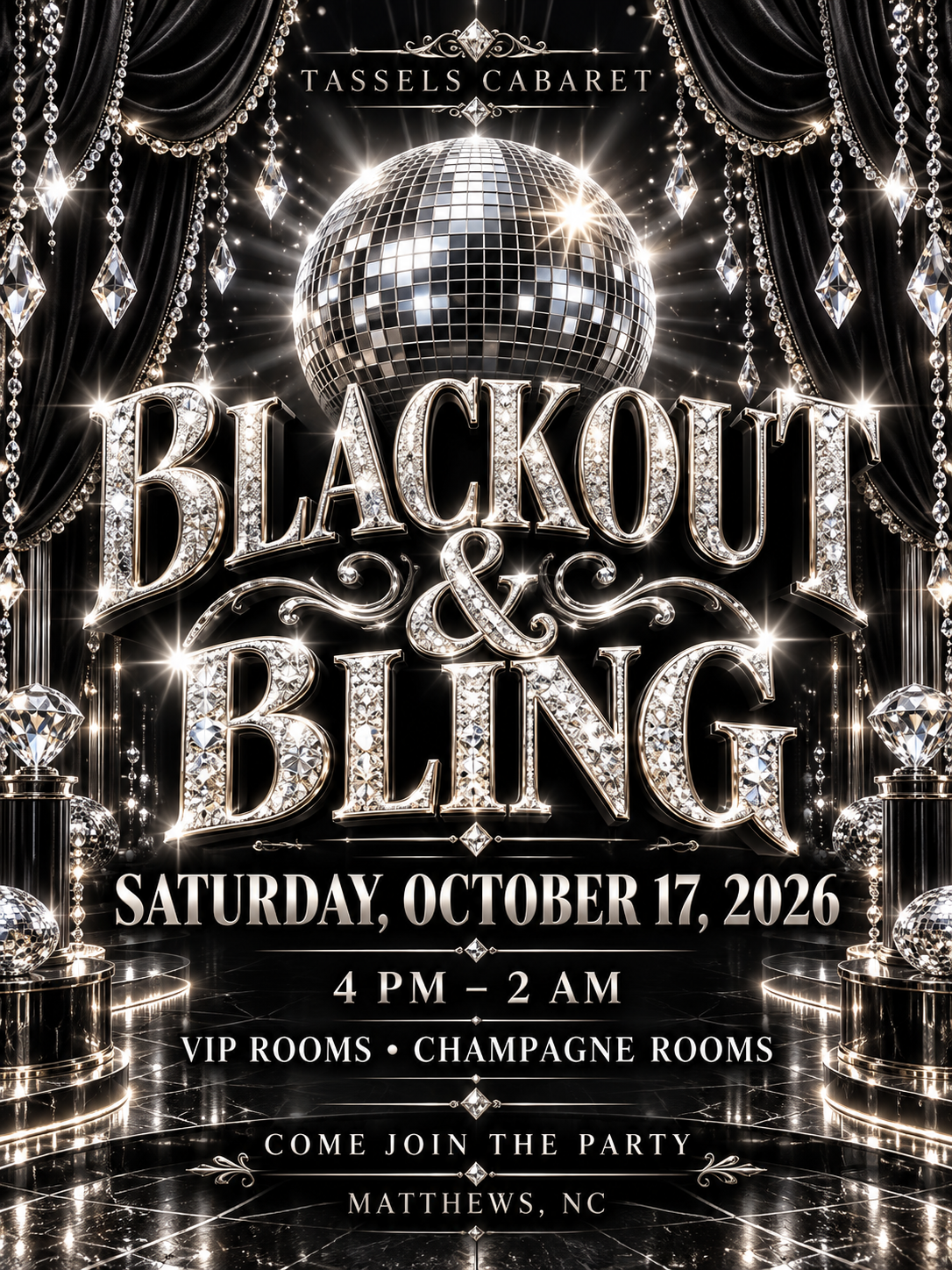 Tassels Cabaret Blackout and Bling flyer, October 17 2026