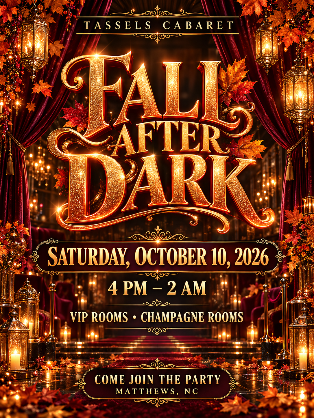 Tassels Cabaret Fall After Dark flyer, October 10 2026