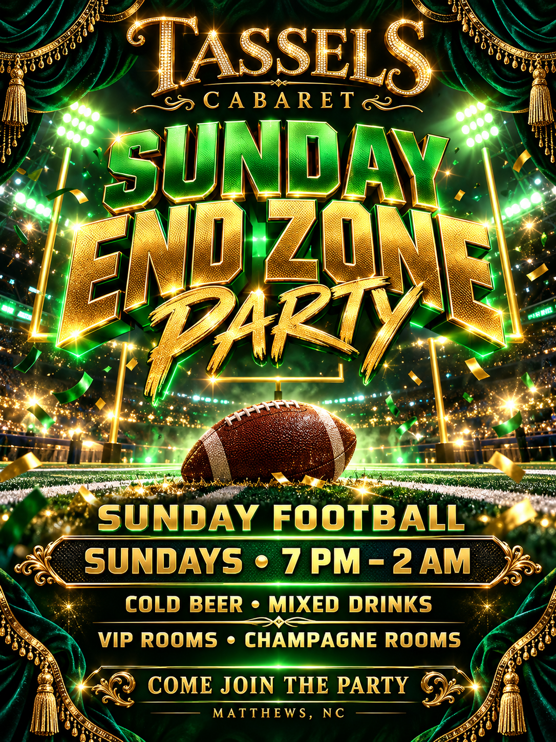 Tassels Cabaret Sunday End Zone Party flyer