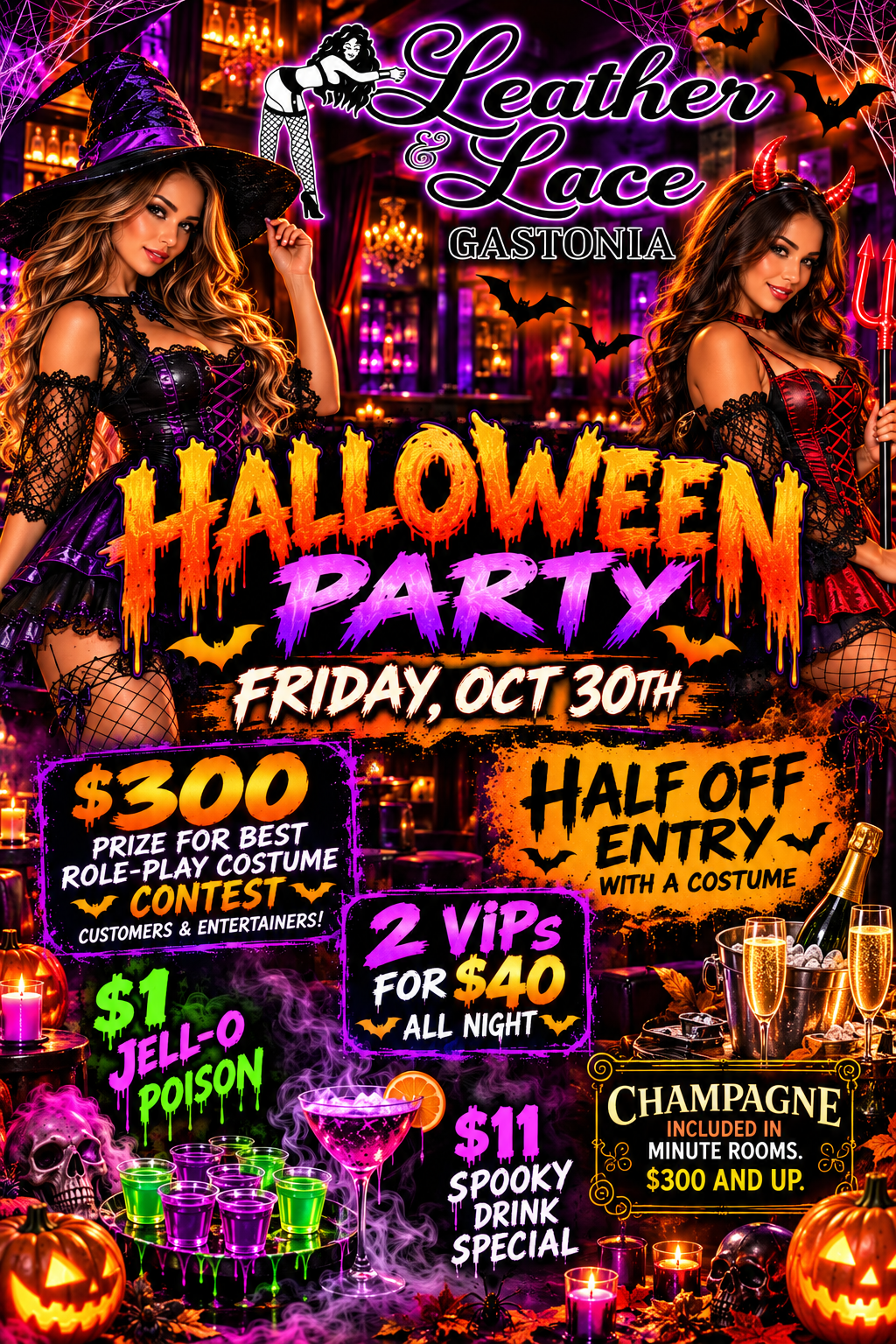 Leather & Lace Gastonia Halloween Party flyer, Friday October 30