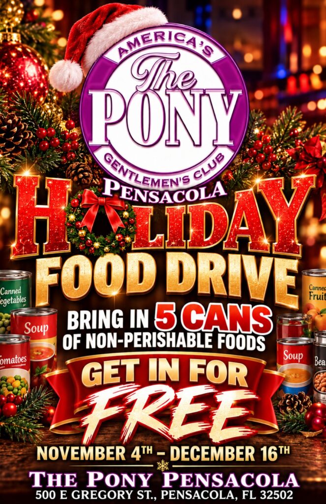 The Pony Pensacola – Holiday Food Drive Flyer, November 4 to December 16